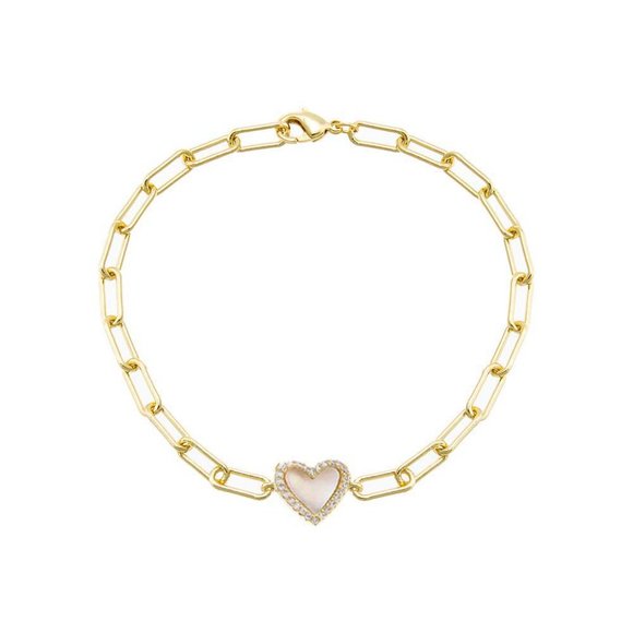 Pave Colored Stone Heart Paperclip Bracelet - Picture 1 of 5